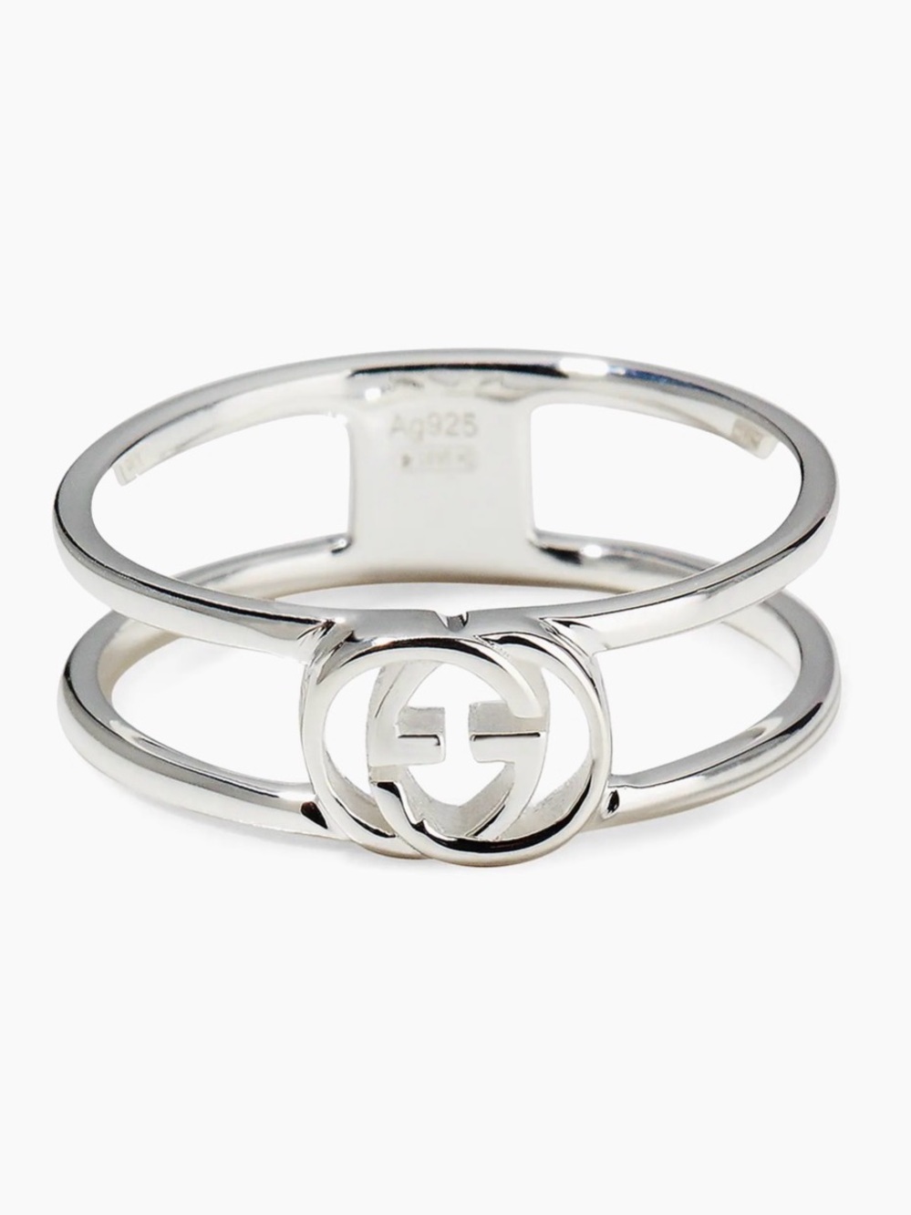 Gucci Silver Double Band Ring with Interlocking G Emblem